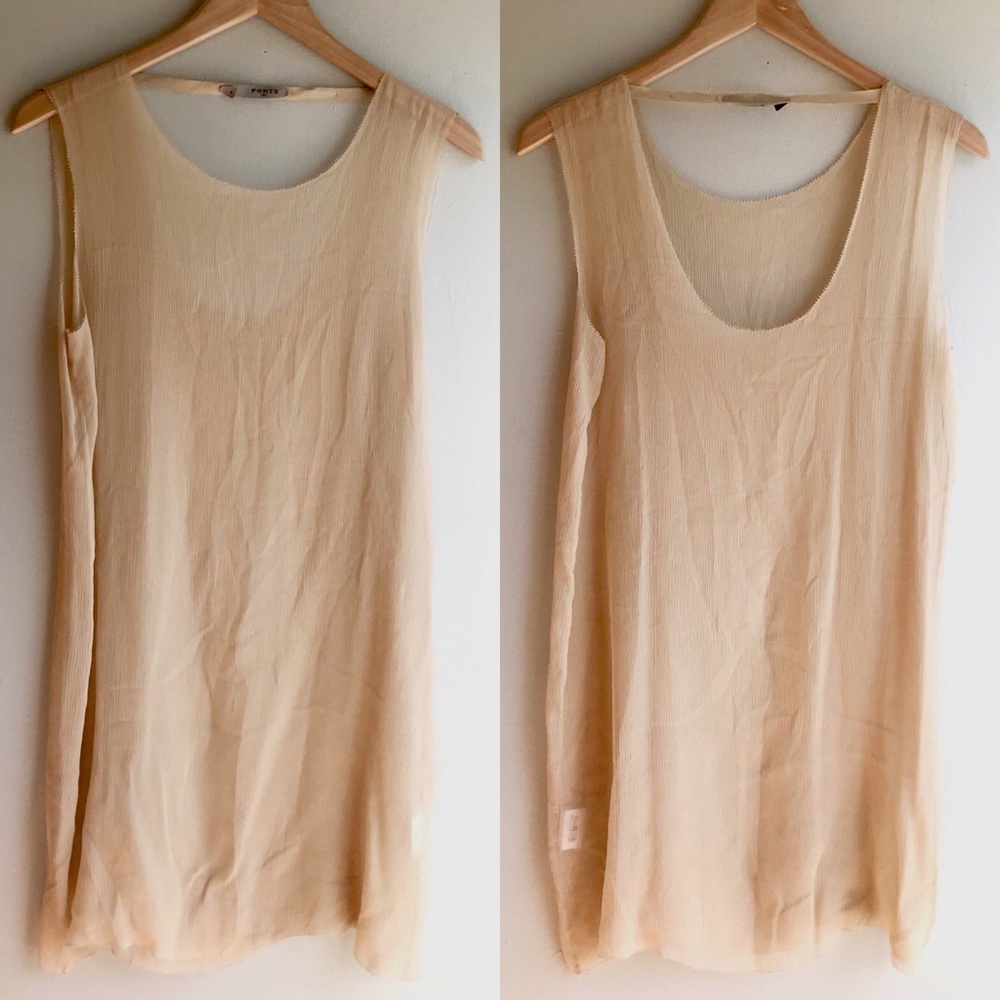 Ports 1961 Sheer Crinkle Silk Tunic Open Back Top